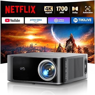Projetor 4K | Alto Brilho 1700 ANSI | Netflix Ready| 50W Áudio Dolby