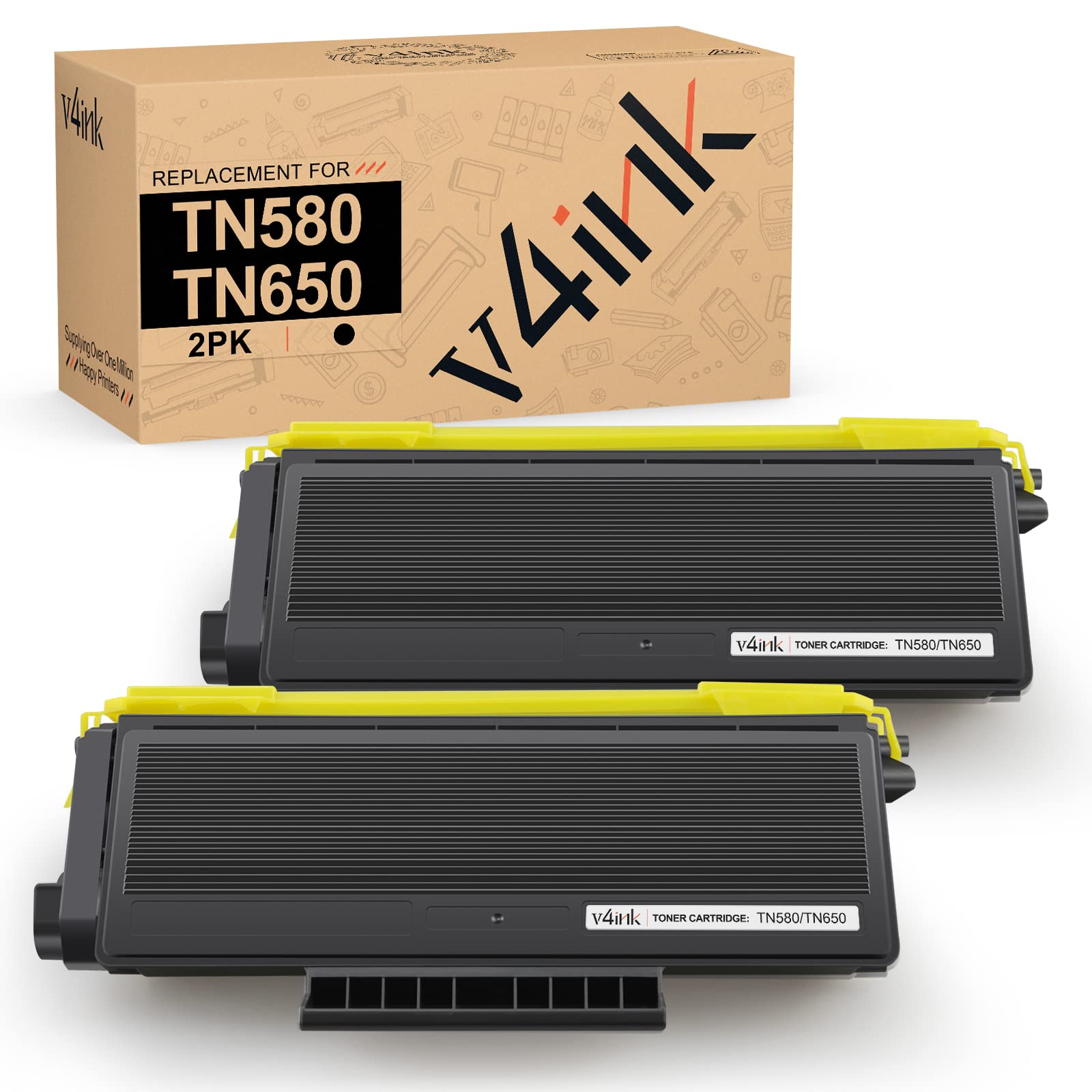 Photo 1 of v4ink 2-Pack Compatible Toner Cartridge Replacement for Brother TN580 TN620 TN650 High-Yield Work with HL-5240 HL-5250 HL-5340 HL-5370 MFC-8460 MFC-8480 MFC-8680 MFC-8690 MFC-8860 MFC-8890 Series