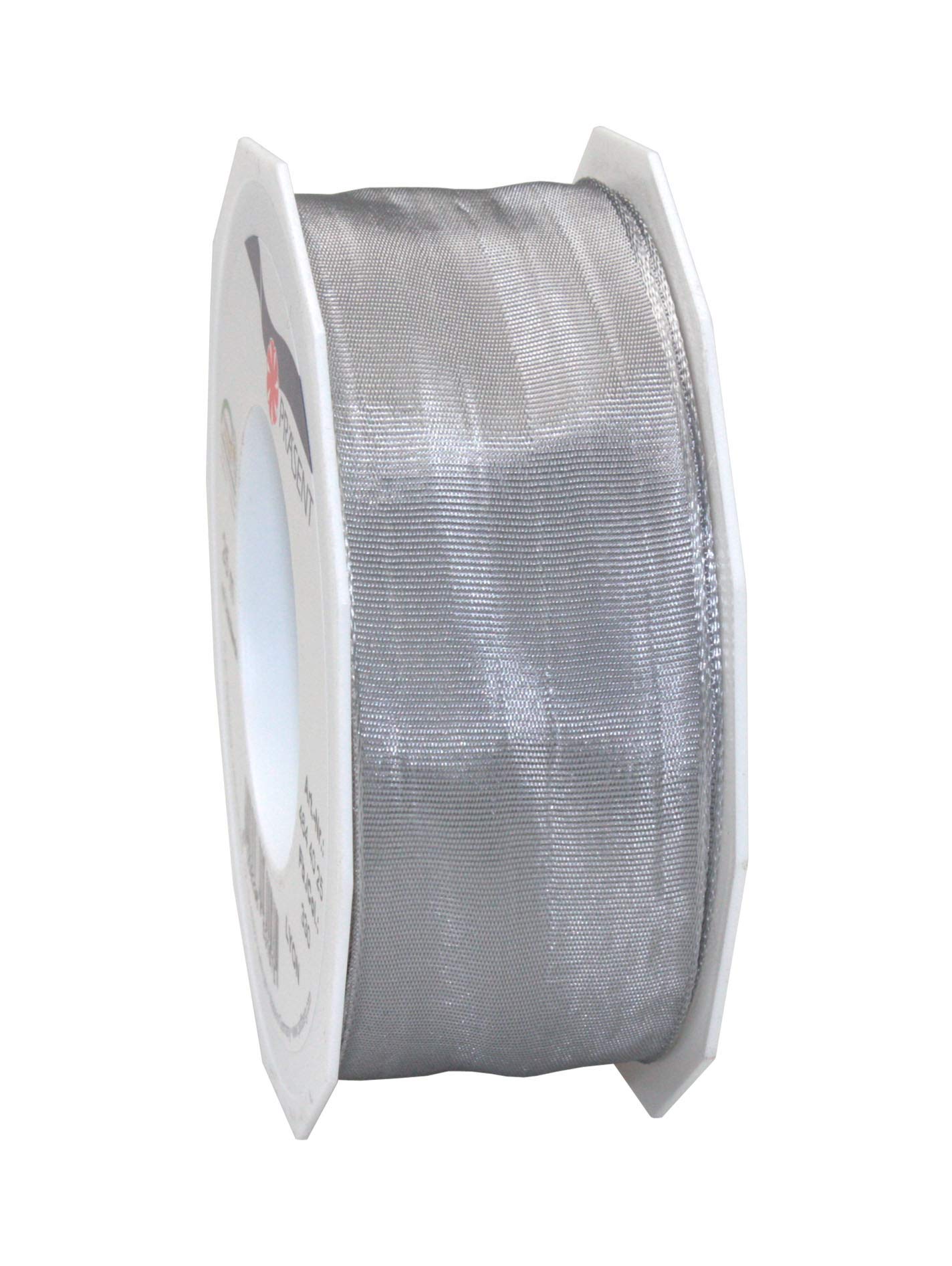 Präsent - Lyon Wired Taffeta Ribbon Sterling Silver 40 mm Width, 25 m Length