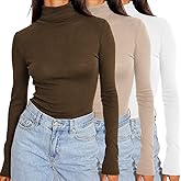 SUNBS Womens 3 Piece Turtleneck Mock Neck Tops Winter Thermal Long Sleeve Fall Slim Fit Underwear Shirts