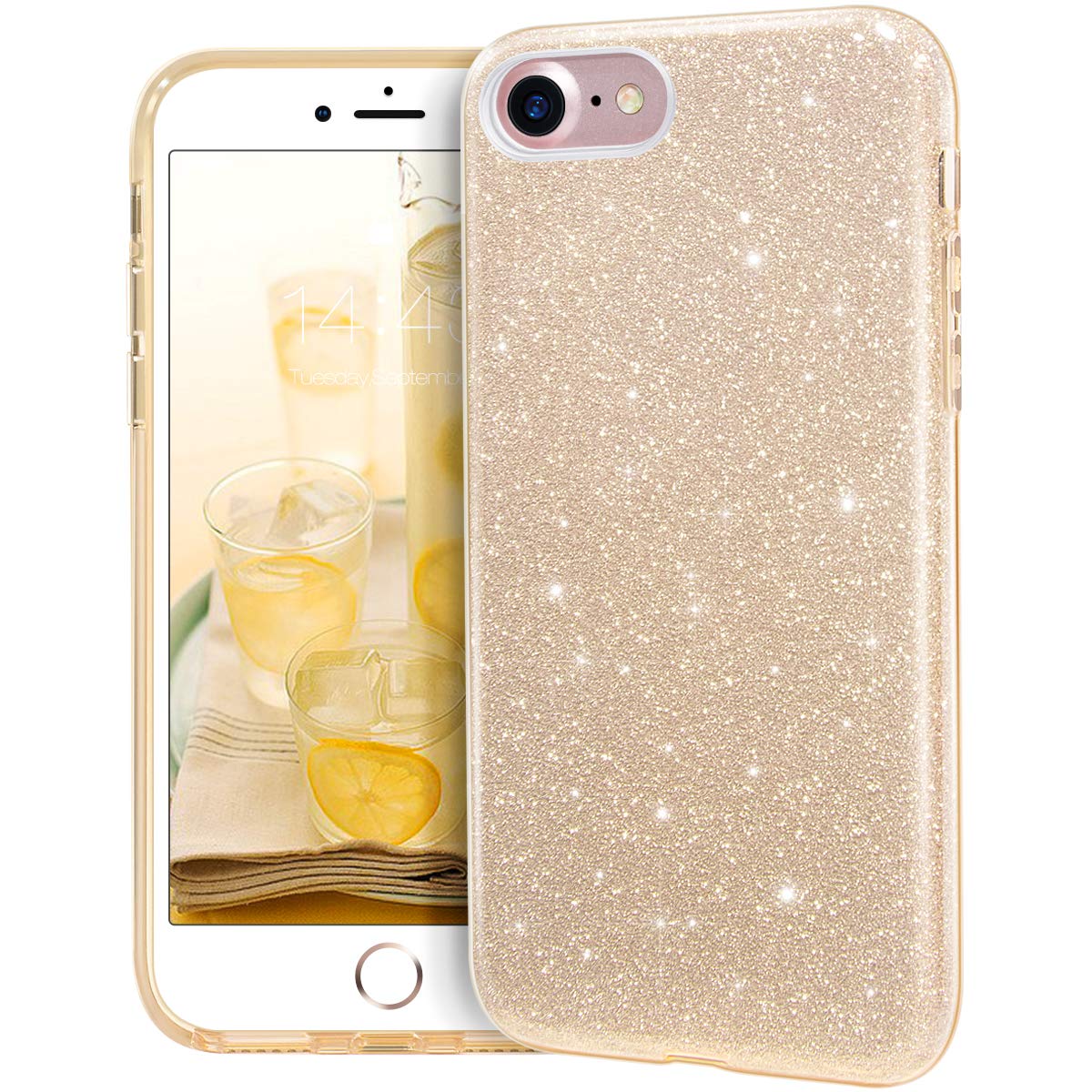 MATEPROX Glitter Case Compatible with iPhone 8 Case, iPhone 7 Case,iPhone SE Case 2020, iPhone SE 2022 Cover Anti-Slick Shiny Sparkly Bling Protective Cases for iPhone 7/8/SE 2020/SE 2022-Gold