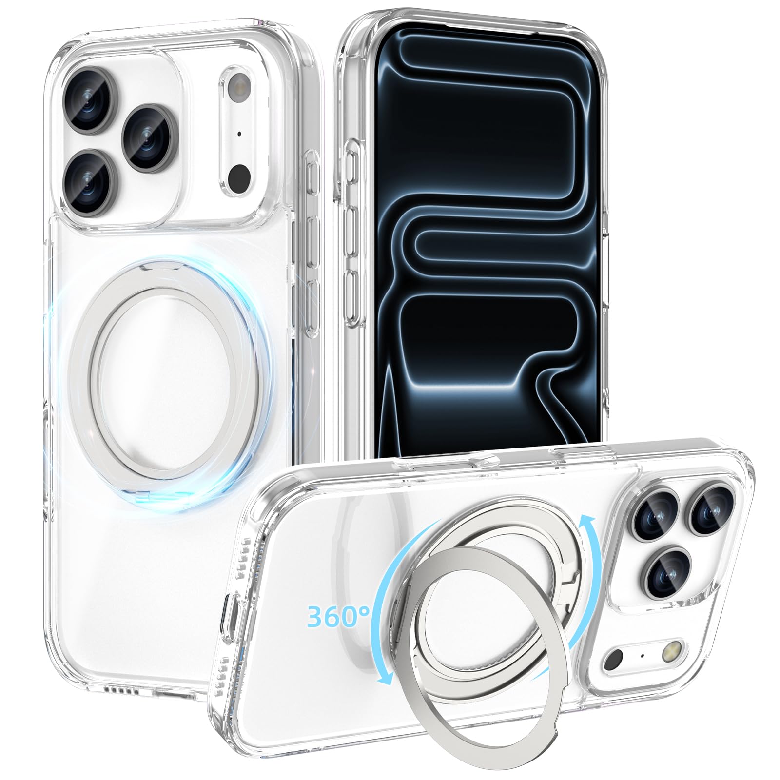 Photo 1 of ACESTAR 360° Magnetic Stand Case Compatible with iPhone 17 Pro Max, Rotatable Flexible Ring Holder Phone Cover for Men Women | Compatible with MagSafe | Shockproof & Anti-scratch | Anti-Yellowing