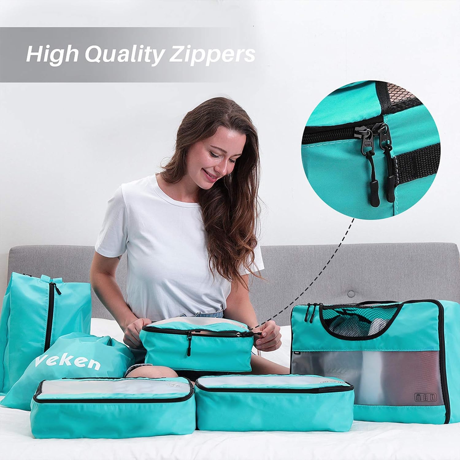  | Veken 6 Set Packing Cubes, Travel Luggage Organizers with Laundry Bag & Shoe Bag (Teal) | Packing Organizers