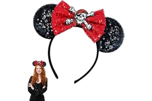 YouNuo Pirate Mouse Ears Headband, Pirate Costume Accessories for Women, Glitter Shiny Bow Princess Hair Accessory Halloween