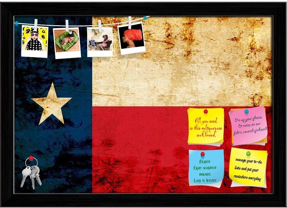 ArtzFolio Texan Flag Vintage Look Printed Bulletin Board Pin Board Soft Board Black Frame 17x12 Inch (43.2x30.5cm), Pin Board; Black Frame