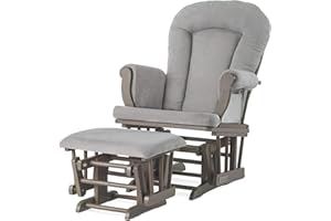 Child Craft Cozy Glider Rocker and Ottoman Set, Padded Cushion with Convenient Storage Pockets, Solid Wood Base & Frame (Dapper Gray with Light Gray Cushion)