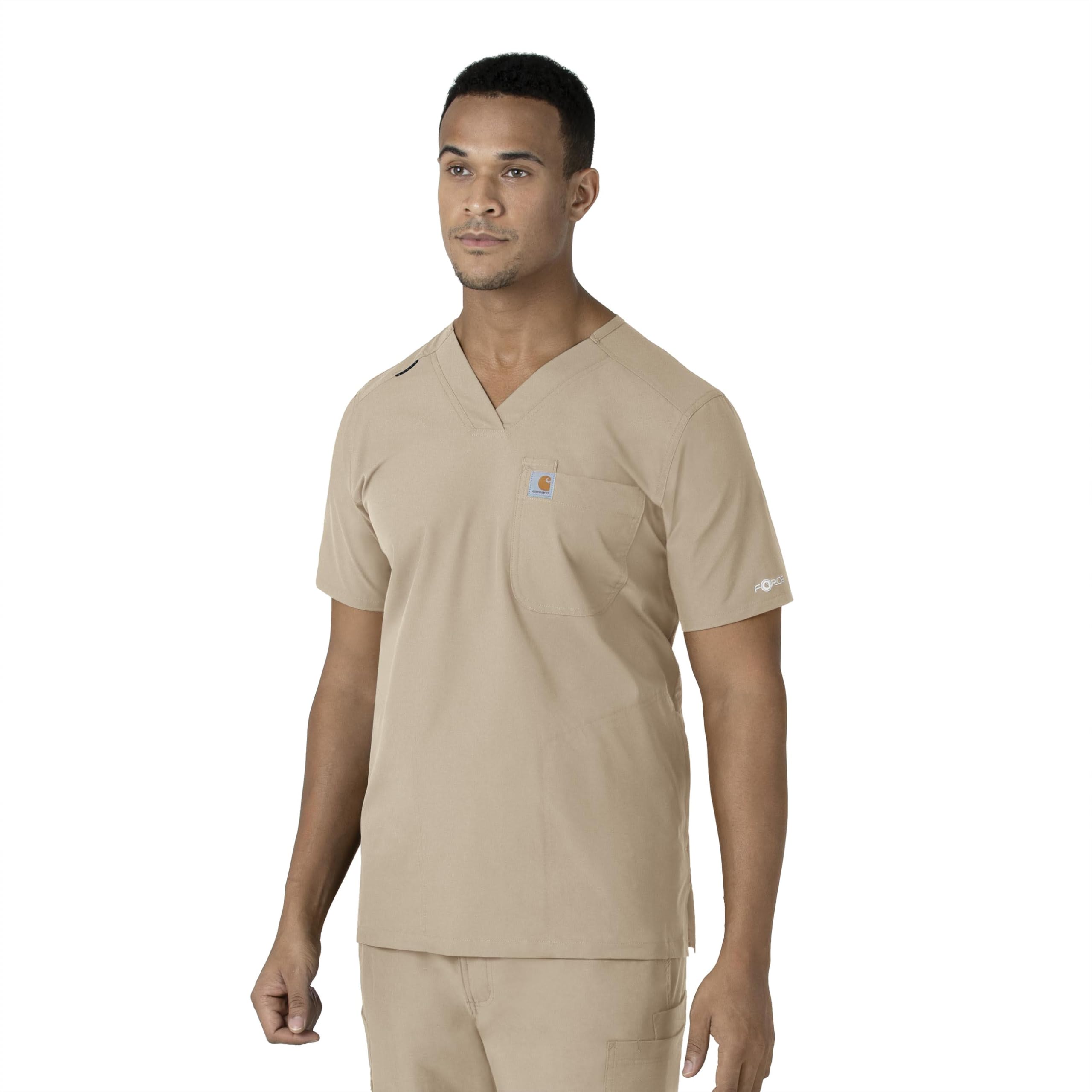 Carhartt Force Essentials Men's V-Neck Shirttail Scrub Top - Khaki, 3X Image