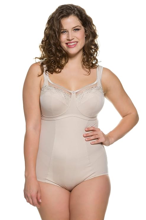 Ulla Popken Damen große Größen bis 120E | Bodyforming-Body mit Spitze| Mikrofaser, Bügel, Uni | Shapewear | 702872