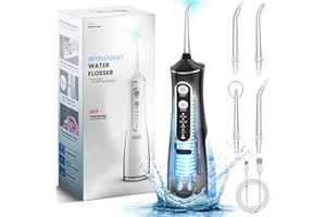 BRIVENNOR Cordless Water Flosser, 300ML Electric Portable Dental Flosser with 4 Modes IPX7 Waterproof Oral Rechargeable Travel Irrigation Cleaner Flossing Machine for Home & Travel-Black