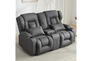 SAMERY RV Loveseat Recliner Sofa for Home Theater - Ergonomic Reclining Love Seats, Cup Holders, Storage, Lumbar Support - Manual Recliner Chair for Living Room RV Home Theater (Dark Gray, 65.5")