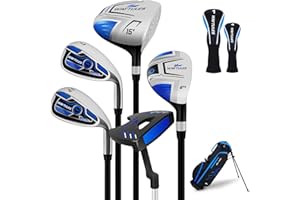 WAYTULES Junior Golf Club Set for Ages 3-12 Lightweight Kids Golf Clubs with 5-Way Stand Bag, Hybrid, Iron 7/9, Putter & Head Cover