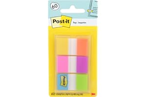 Post-it Flags, 60/On-The-Go Dispenser, .94 in Wide, Alternating Electric Glow Collection (680-EG-ALT)