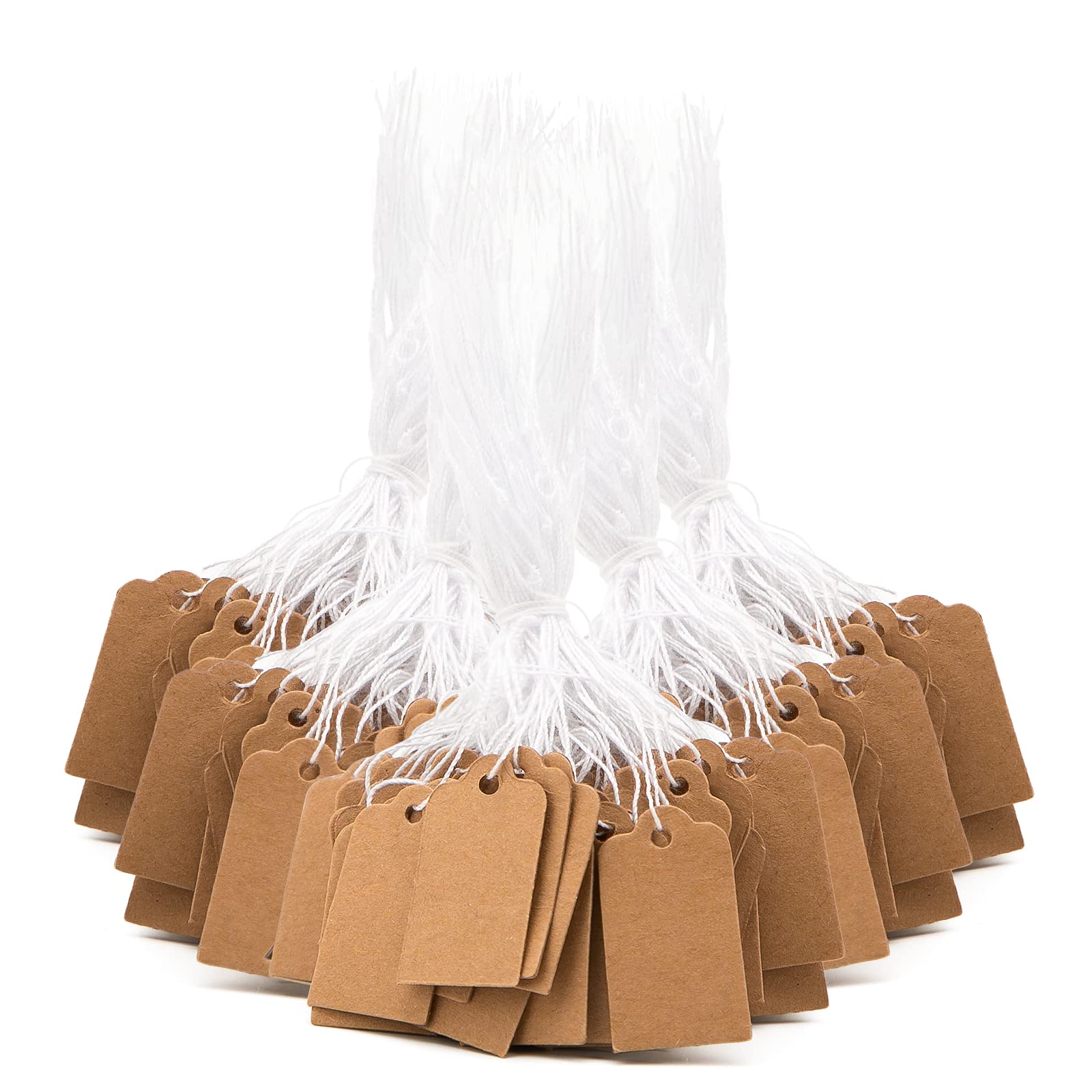 SAVITA 500 Pcs Kraft Gift Tags with String Blank Brown Paper Cardboard Tags Price Labels with Cotton Thread and Hole for Jewellery Presents Clothes or More (0.59x1.02 Inch)