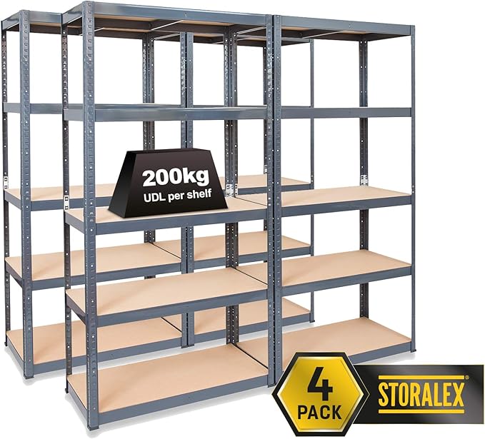 Pack of 4 STORALEX® Extra Deep Garage Racking Shelving Units UK’s