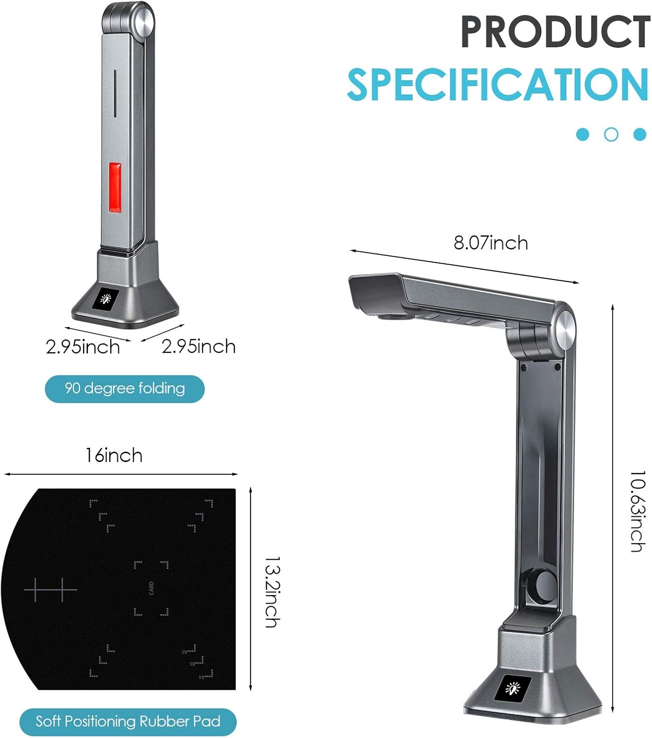 ETE ETMATE Portable Document Camera, 10 MP High Definition Scanner Max A4 Size with Real-time Projection Video Recording, OCR Text Recognition Function for Office Education Training Library Bank : Electronics