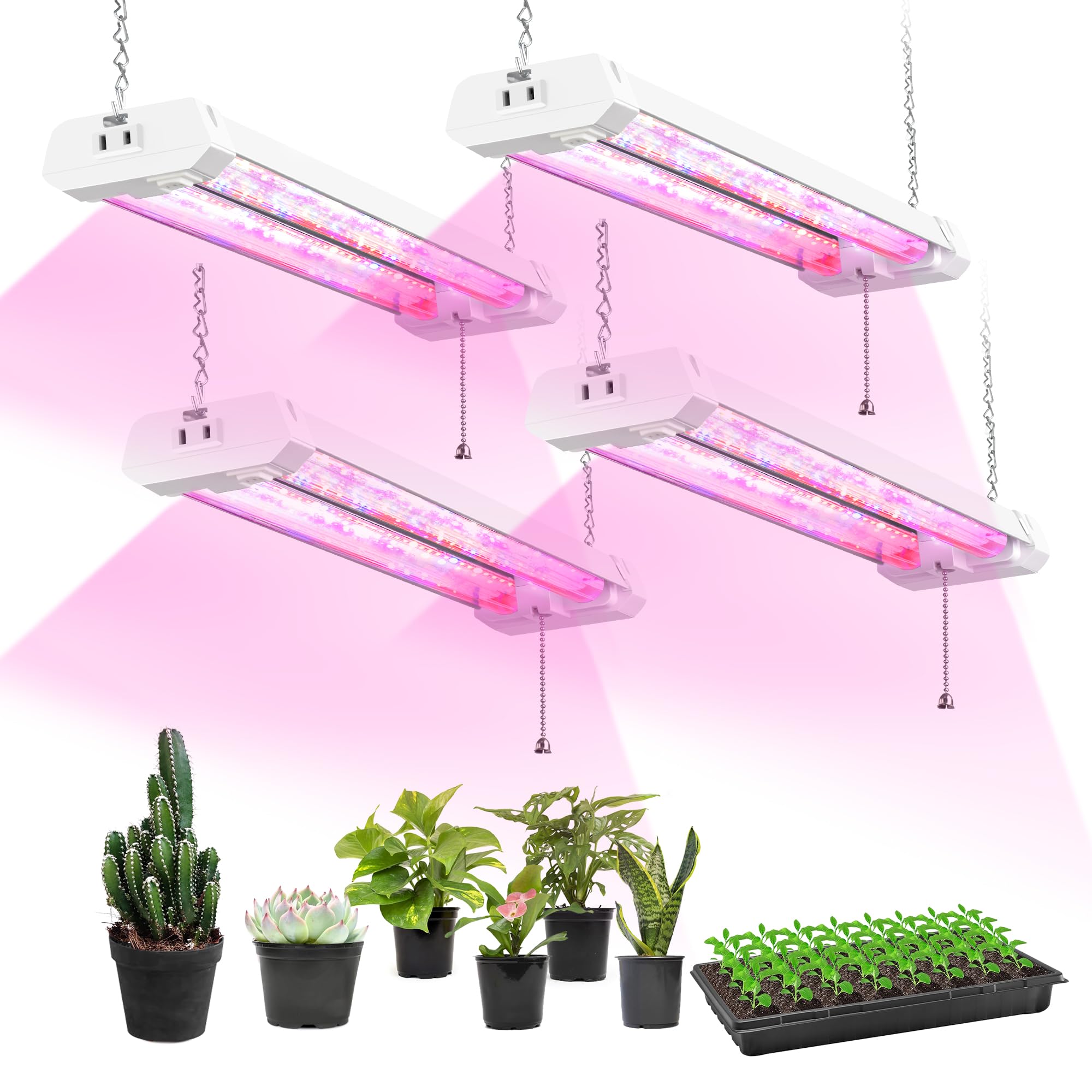 Photo 1 of Hlite 4 Pack 16inch Adjustable Full Spectrum Plant Growing Lamps- Linkable Grow Lights for Indoor Plants Plug and Hanging Design with On/Off Switch Hanging Grow Light from Seedling to Flowering,White