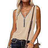 Halife Womens Half Zip V Neck Tank Tops Summer Sleeveless Shirts Casual Loose Top Blouses T Shirts