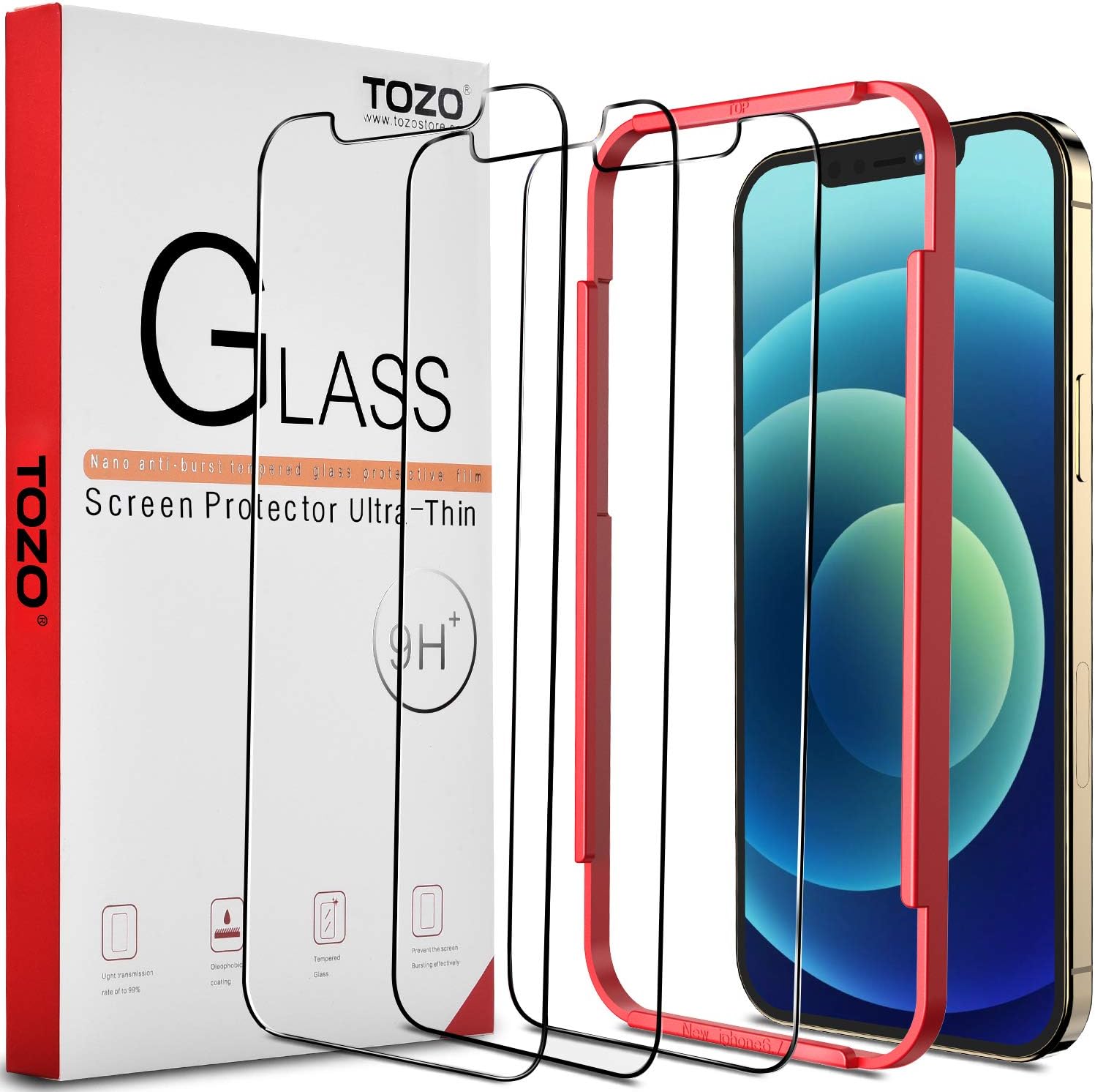 TOZO compatible for iPhone 12/iPhone 12 Pro Screen Protector [3-Pack] Premium Tempered Glass [0.26mm] 9H Hardness 2.5D Film Super Easy 6.1 inch