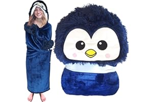REDROKO Penguin Wearable Hooded Blanket for Adults – Super Soft Warm Cozy Plush Premium Sherpa Flannel Fleece Hoodie Throw Cloak Wrap - Penguin Gifts for Women Adults Girls and Kids