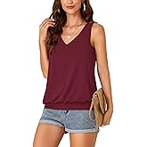 Umenlele Women’s Casual Banded Bottom Cami Shirt V Neck Sleeveless Loose Summer Tank Top Camisole