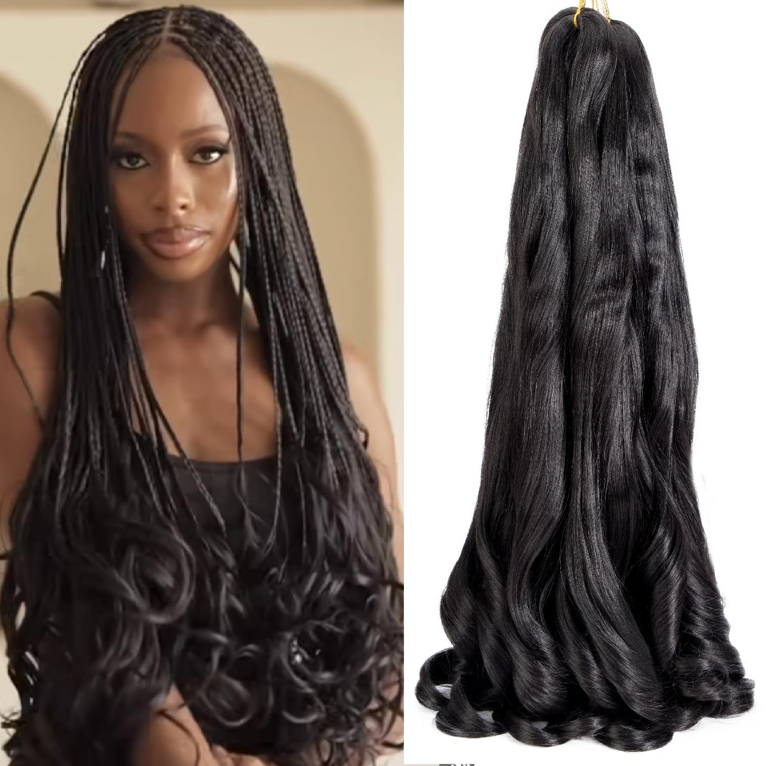 8 Packs French Curly Braiding Hair 22 Inch Pre Stretched Braiding Hair Loose Wave Spiral Curl Braids Crochet Hair with Curly Ends for Black Women by Originea (1B#) — image 1
