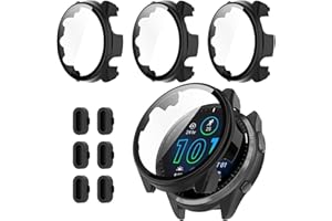 Kimiyaki 3+6 Pack for Garmin Forerunner 965 Screen Protector Case with Charger Port[Full Coverage], Hard PC Bumper All-Around Protective Accessories Built-in 9H Tempered Glass Film