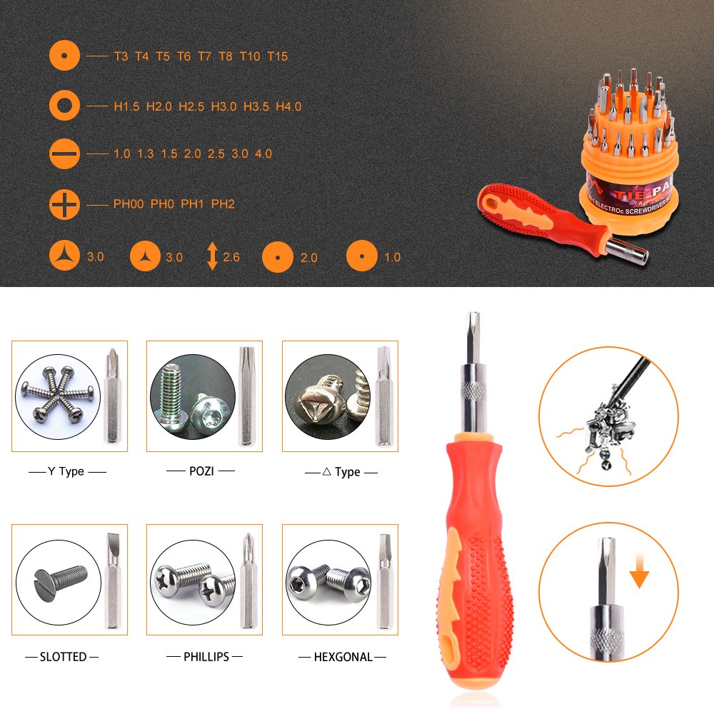Portable Screwdriver Set,Fulljion 31 in 1 Professional Magnetic Screwdriver Bit Precision Screwdriver Repair Tools For Cell Phone, Tablet, PC, Macbook, Electronics Repair Tool Kit - 31 Pieces