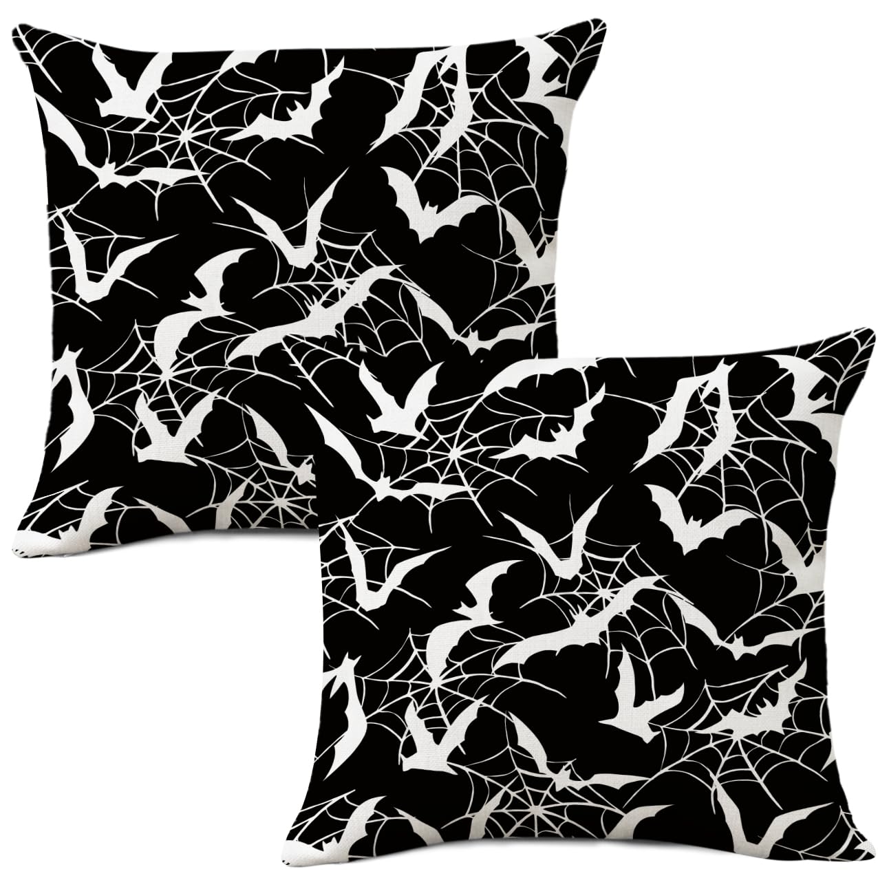 Photo 1 of AOFANGGO Halloween Pillow Covers 18x18 Inch Set of 2 Black Bats Spider Net Throw Pillow Covers Holiday Farmhouse Pillowcase Couch Cushion Case for Outdoor Home Sofa Patch Decor