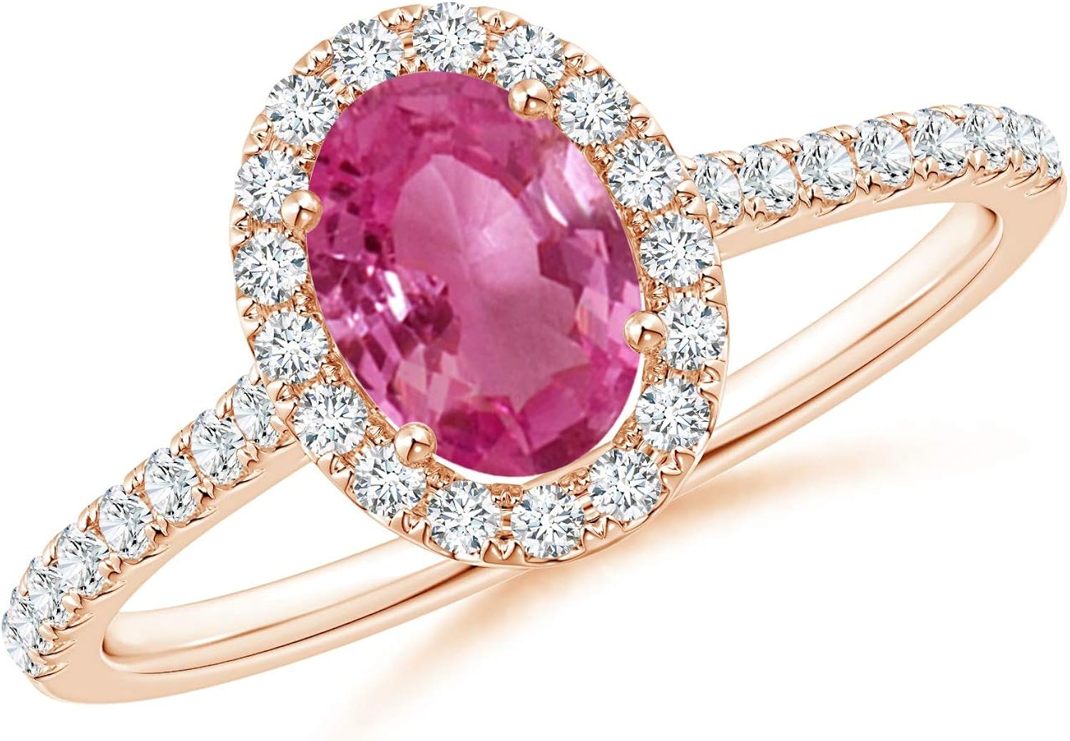 Oval Pink Sapphire Halo Ring with Diamond Accents in 14K Rose Gold