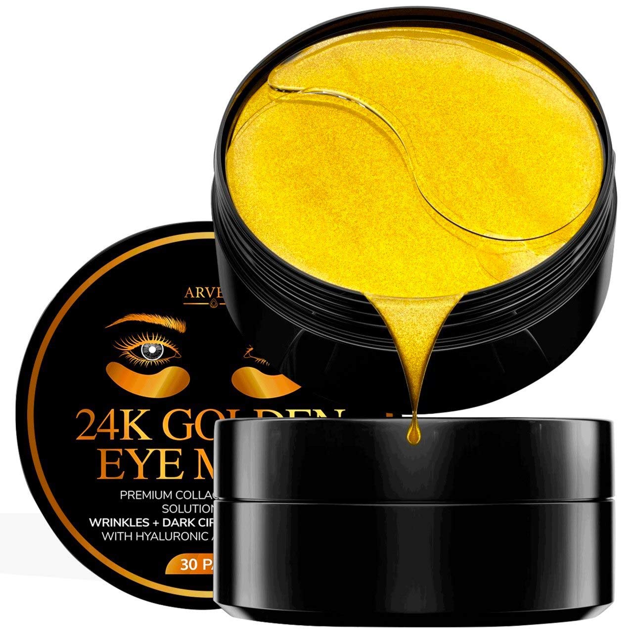 Under Eye Collagen Patches - 24K Gold Anti-Aging Mask - Pads for Puffy Eyes & Bags, Dark Circles and Wrinkles, with Hyaluronic Acid, Deep Moisturizing | 60 Patches - New Formula : Beauty