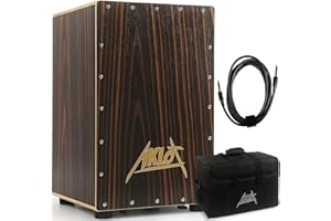 AKLOT Electric Cajon,Ebony African Blackwood 12 * 12 * 18 inch Box Drum Full Size Percussion Pickup Cajons with Snares and Electronics for Amp