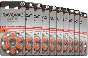 Rayovac Extra hearing aid batteries size 13. Long-lasting mercury-free zinc-air hearing aid batteries - 1.45v. (60 batteries)