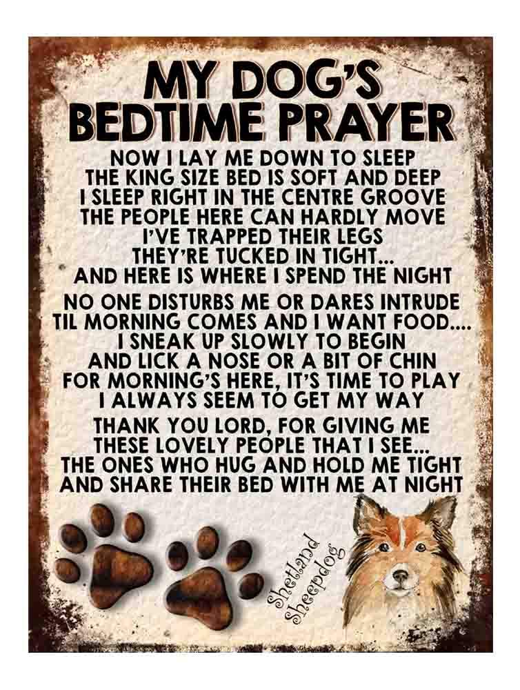 MY DOG'S BEDTIME PRAYER RETRO STYLE METAL TIN SIGN/PLAQUE DOG BREEDS (SHETLAND SHEEPDOG)