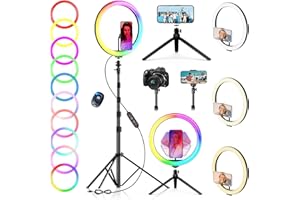 12" Selfie Ring Light with 73" Extendable Tripod Stand: PEYOU Desk Selfie Lights 38 Color Modes, Upgrade 3 in 1 Dimmable Adjustable Speed Ring Light for Makeup/TIK Tok/YouTube