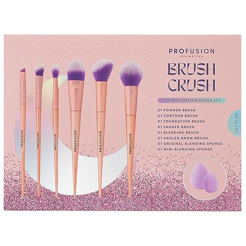 Profusion Cosmetics Brush Crush 8-Piece Makeup Brush Set, Face & Eye Brushes for Blending, Contouring & Highlighting, Vegan & Cruelty-Free Makeup Tool Kit