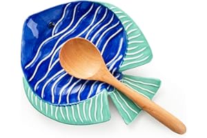 Mikigey Fish Spoon Rest for Kitchen Counter, Handpainting Ceramic Fish Spoon Holder Rests fot Stove Top Countertop, Cute Utensil Holder for Kitchen, Kitchen Accessories, Dishwasher Safe