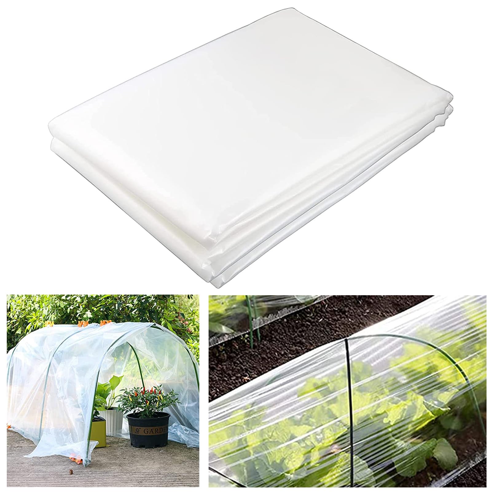 Hikrxya 2 X 3M Thick Clear Heavy Duty Polythene Sheeting, Plastic Dust Waterproof Sheets, Garden Grow Polythene Cover Sheets, for Gardening Insulation Building Rubble Protection (125Mu /500G)