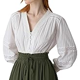 YESSA Women Renaissance Shirt,Peasant Blouse V Neck Pirate Peasant Sleeve Dressy Top,Ren Faire Costumes
