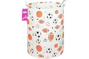 INGHUA Laundry Hamper Large Canvas Fabric Lightweight Storage Basket/Toy Organizer/Dirty Clothes Collapsible Waterproof for College Dorms, Boys and Girls Bedroom,Bathroom(Ball game)