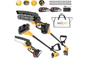 MUYLUX 2-IN-1 6 Inch Pole Saw & Mini Chainsaw, 20V MAX 2.0 Ah Battery Powered Chain Saw, Lightweight 13 FT Max Reach Pole Saw for Tree Trimming, Wood Cutting