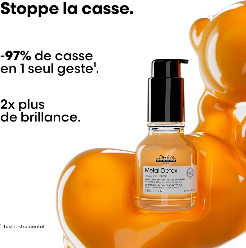 L'OREAL PROFESSIONNEL - Huile Concentrée Anti-Casse - Cheveux Abîmés & Cassants, Colorés ou Naturels - Protège & Illumine - Couleur Intense - Sans Rinçage & Fini non Gras - Metal Detox - 50ml