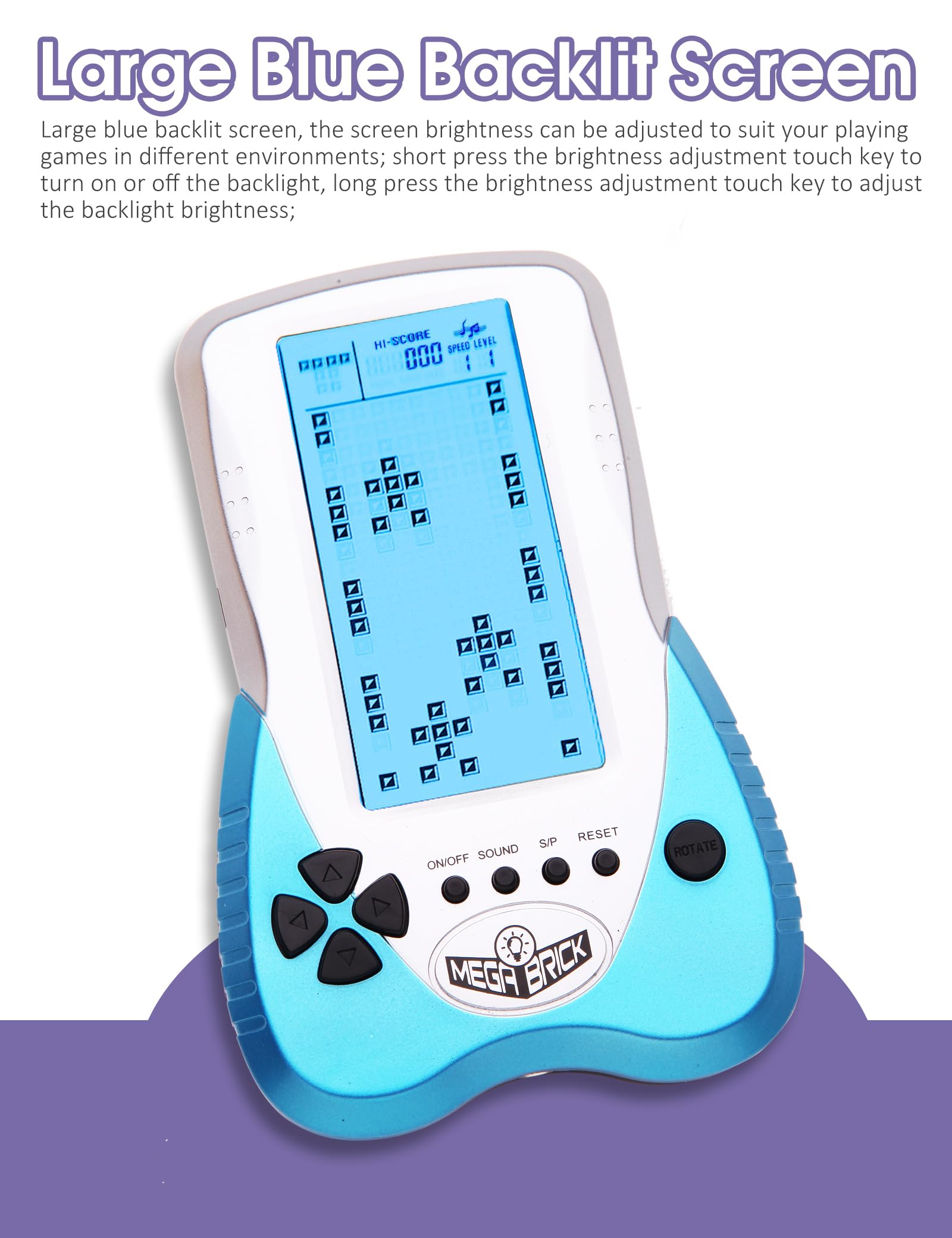 New Retro Block Brick Game Console Large Screen Blue Backlight Brightness can be Adjusted Build in 23 Game Compatible with Lithium Battery/AAA Batteries can Plug in Headphone (Blue)
