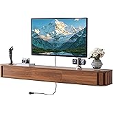 Bifins Floating TV Stand Wall Mounted, 71" Modern Floating TV Shelf with Drawer,Extra Long Wall Mounted Cabinet for Living Room,Bedroom (Walnut)