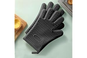 2Pcs Heat-Resistant Silicone Oven Mitts - Dual-Layer Grilling Gloves with 5 Fingers, Waterproof & Non-Slip Kitchen Oven Glove