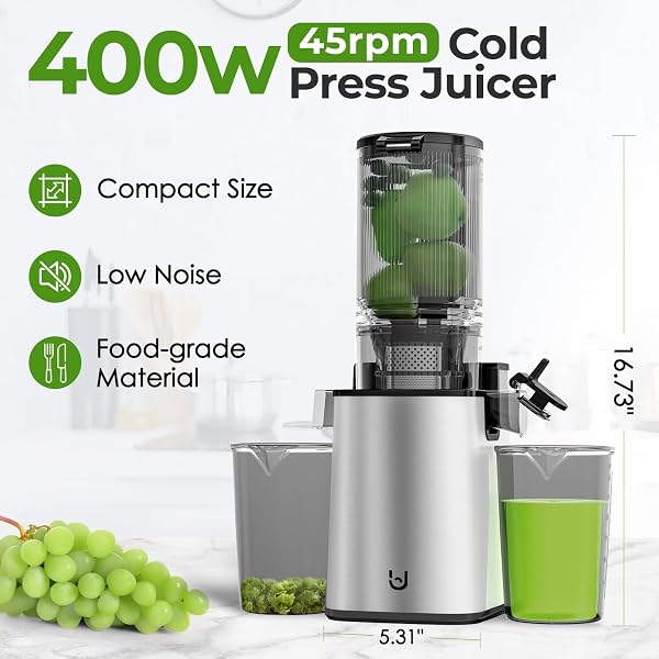 COLD PRESS JUICER, 5.8″ WIDE FEED CHUTE JUICE EXTRACTOR MACHINE WITH 400W, HIGH JUICE YIELD, SLOW MASTICATING JUICER FOR WHOLE VEGETABLES & FRUITS, STAINLESS STEEL