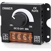 12V LED Dimmer Switch DC 5V-24V 30A PWM Dimming Controller Dimmer | Knob Adjust Brightness ON/Off Switch with Aluminum Housing for LED Light Strip Rope Neon Strings