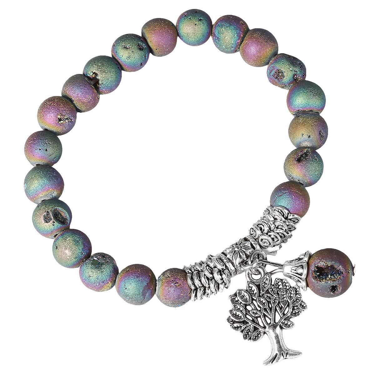 KYEYGWO 8mm Tree of Life Chakra Bracelet, Reiki Healing Balancing Lucky Charm Stretch Stone Beads Bracelet for Unisex