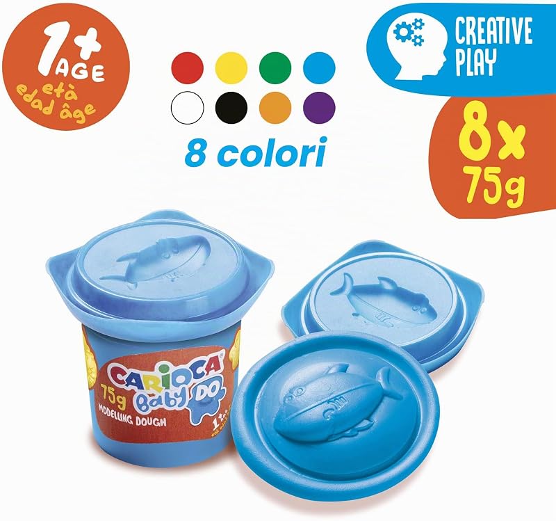 Pasta da Modellare BABY DO, Set di 8 Colori, per Bambini dai 12 Mesi, Colori Brillanti e Miscelabili, Non Sporca le Mani e Asciuga all'Aria, Contiene Frumento