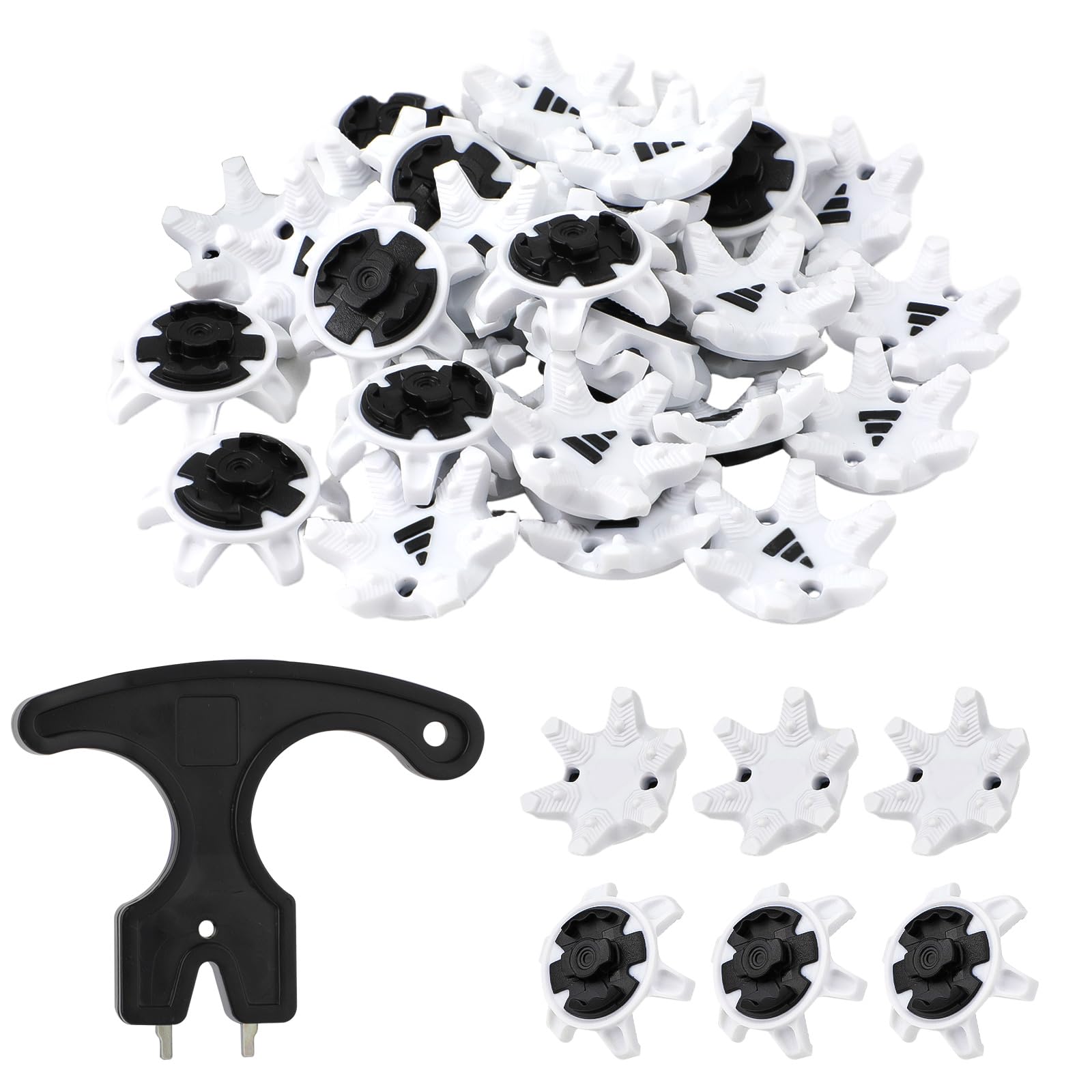 NQEUEPN 31pcs Golf Spikes, Golf Shoe Spikes Cleat with Golf Shoe Cleats Wrench Easy Installation Golf Spikes Pins Replacements for Golf Shoes Golf-Lover Golf Player(White Black)
