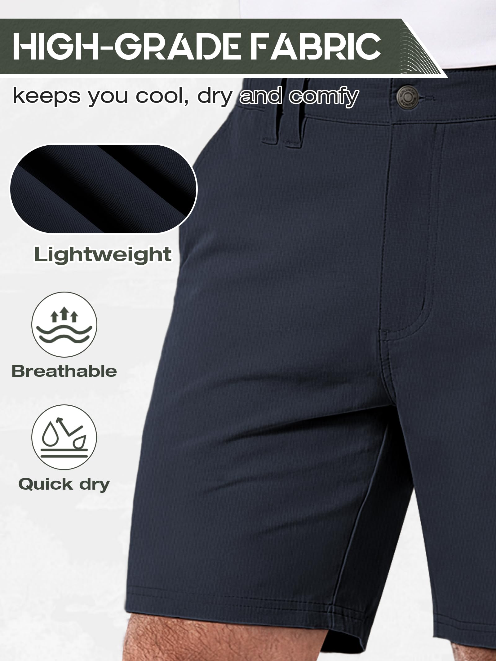 IGOLUMON Golf Shorts Herren Kurz mit 4-Way-Stretch Wanderhose Herren Cargo Chino Shorts für Outdoor & Freizeit Bequeme Kurze Hose 34W*9L-Dunkelblau 4